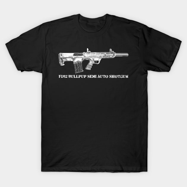 FD12 Bullpup Shotgun 12 CAL Distressed Design T-Shirt by Battlefields